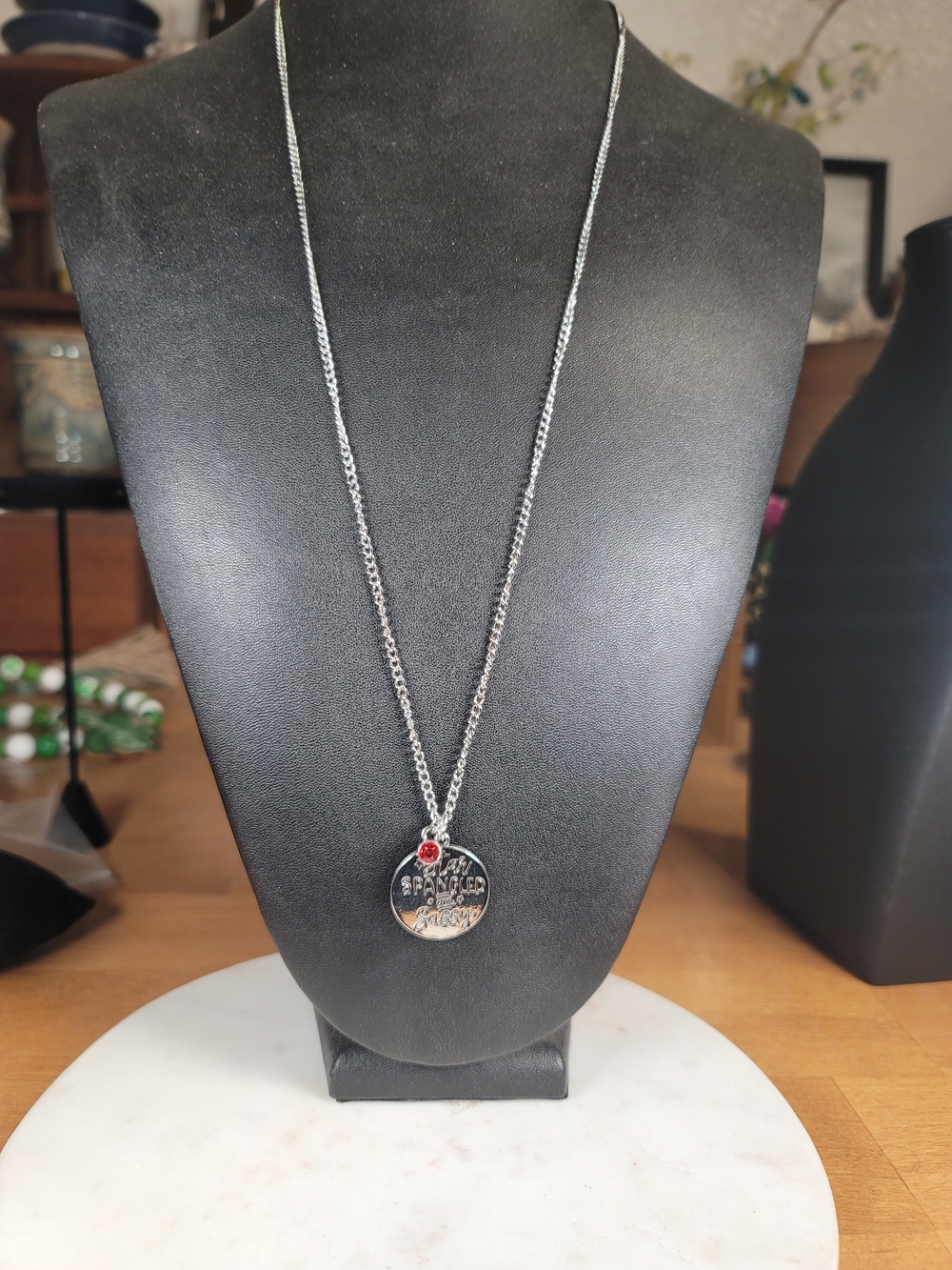 paparazzi Silver-Tone Pendant Necklace with Red Accent "Star Spangled & Sassy"